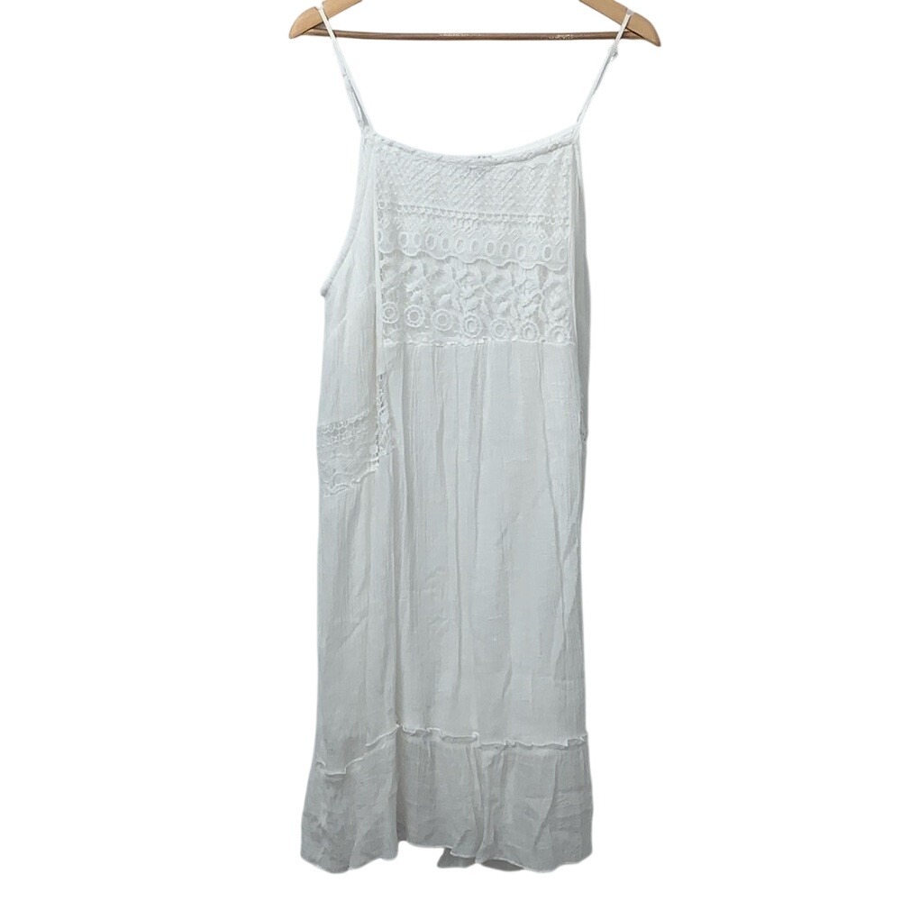 Avenue White Lace Crochet Trim Spaghetti Strap Boho Dress Plus Size 22/24